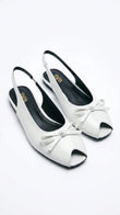 ZARA Women's Patent Peep-Toe Slingback Flats with Bow - White