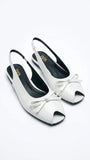 ZARA Women's Patent Peep-Toe Slingback Flats with Bow - White