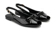 ZARA Women's Patent Peep-Toe Slingback Flats with Bow - Black