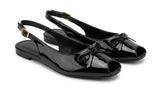 ZARA Women's Patent Peep-Toe Slingback Flats with Bow - Black