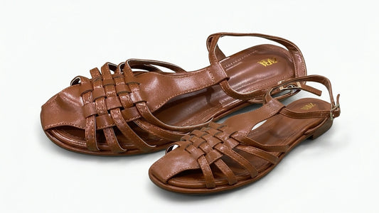 ZARA Women Woven Strappy Flat Sandals - Brown