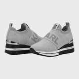 KARL LAGERFELD Women's Knit Wedge Slip-On Trainers - Silver