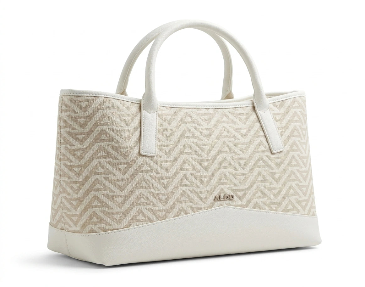 ALDO Women's Monogram Tote Bag - Light Beige & White