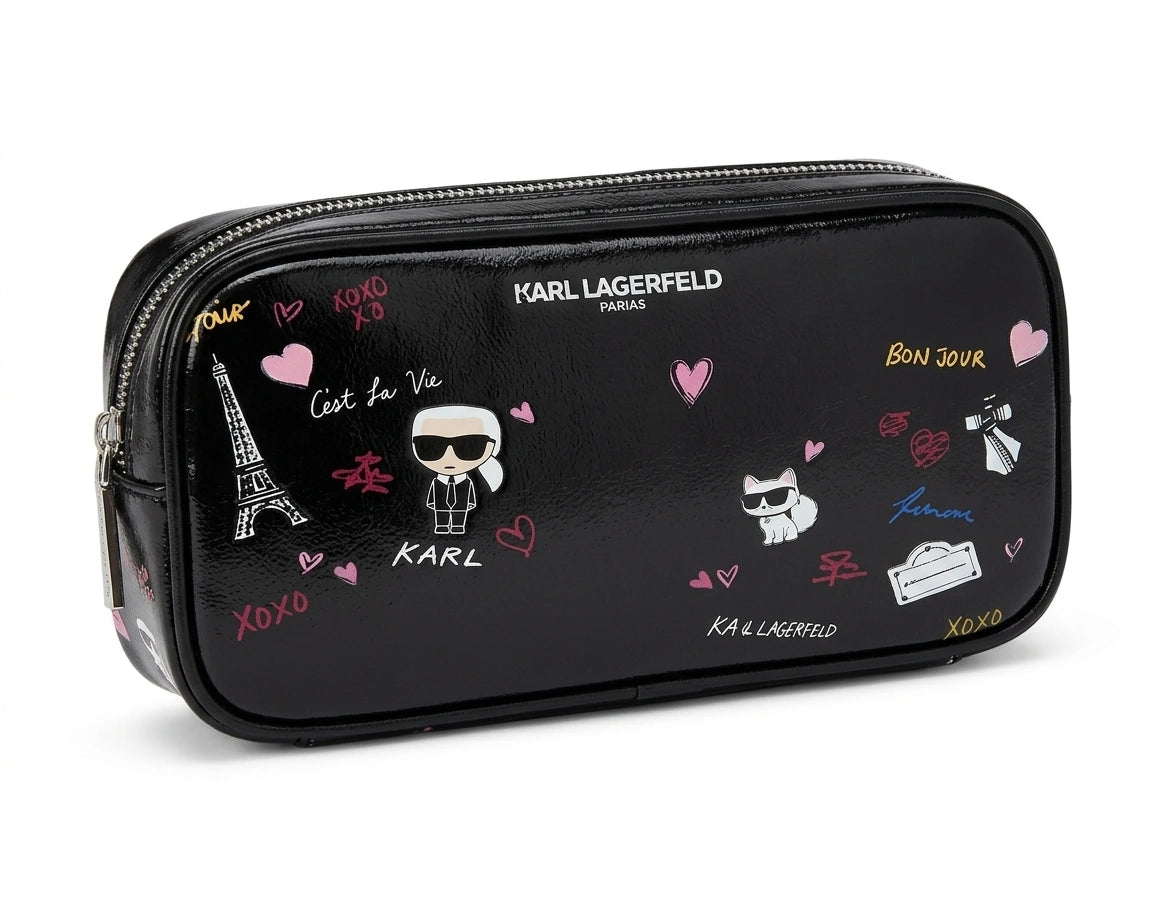 Karl Lagerfeld Parisian Doodles Vanity Pouch - Black