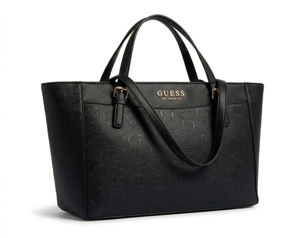 GUESS Women Albury Logo Embossed Tote Bag - Black