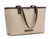 Tommy Hilfiger TH Monogram Canvas Tote Bag - Ecru/Brown