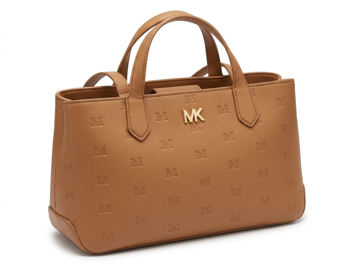 Michael Kors Monogram Embossed Medium Tote Bag - Camel
