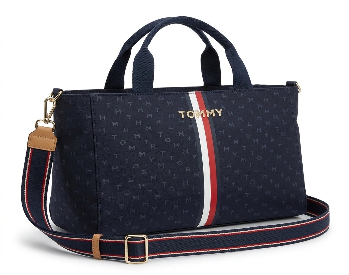 Tommy Hilfiger Women's Monogram Print Small Tote Bag - Navy
