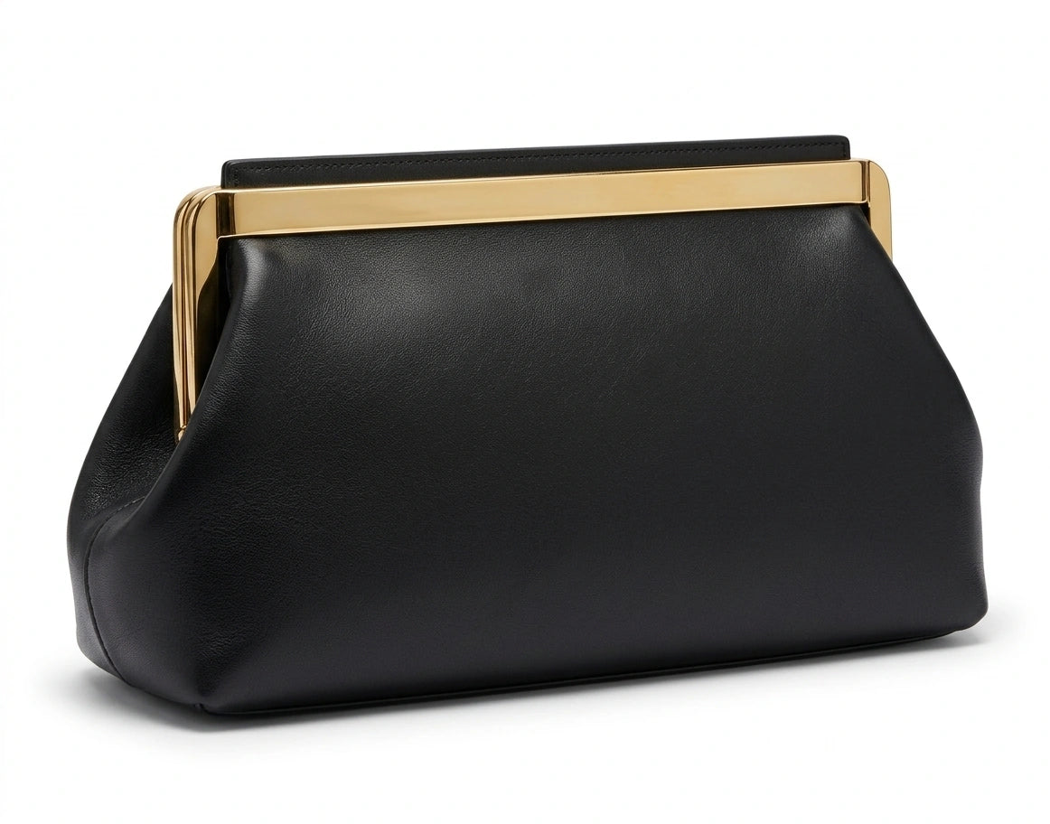 KARL LAGERFELD Smooth Leather Frame Clutch Bag - Black