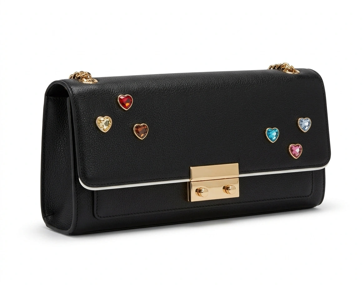 KARL LAGERFELD Women's Gemstone Heart Embellished Flap Shoulder Bag - Black