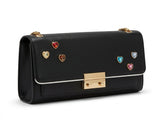 KARL LAGERFELD Women's Gemstone Heart Embellished Flap Shoulder Bag - Black