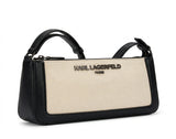 KARL LAGERFELD Logo Canvas & Faux Leather Baguette Bag - Black/Ecru