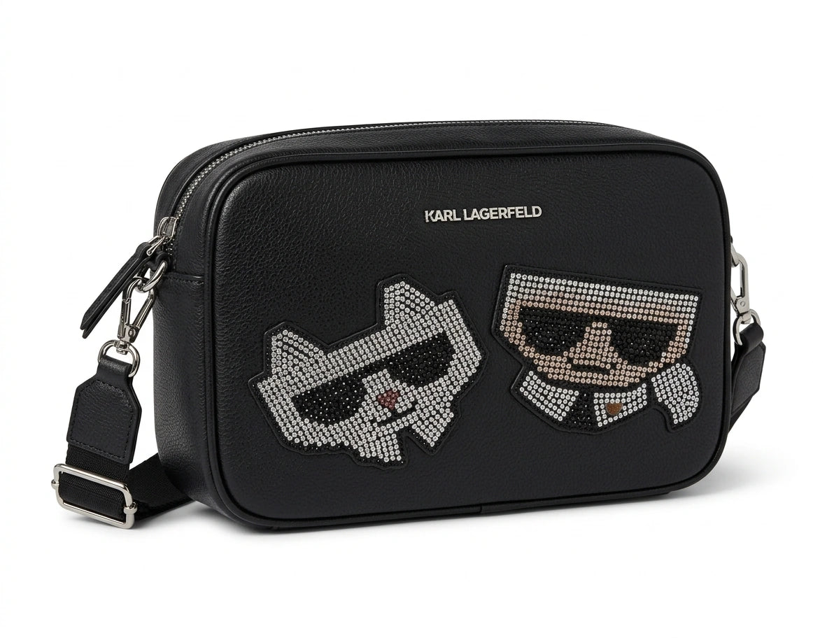 Karl Lagerfeld K/Ikonik Rhinestone Crossbody Bag - Black