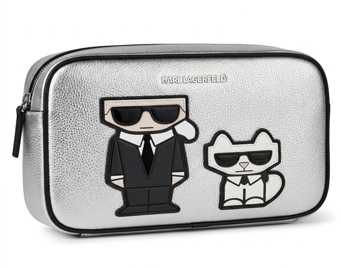KARL LAGERFELD K/Ikonik Karl & Choupette Crossbody Bag - Silver