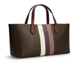 Guess Women's 4G Logo Print Multi-Stripe Tote Bag - Brown Multi