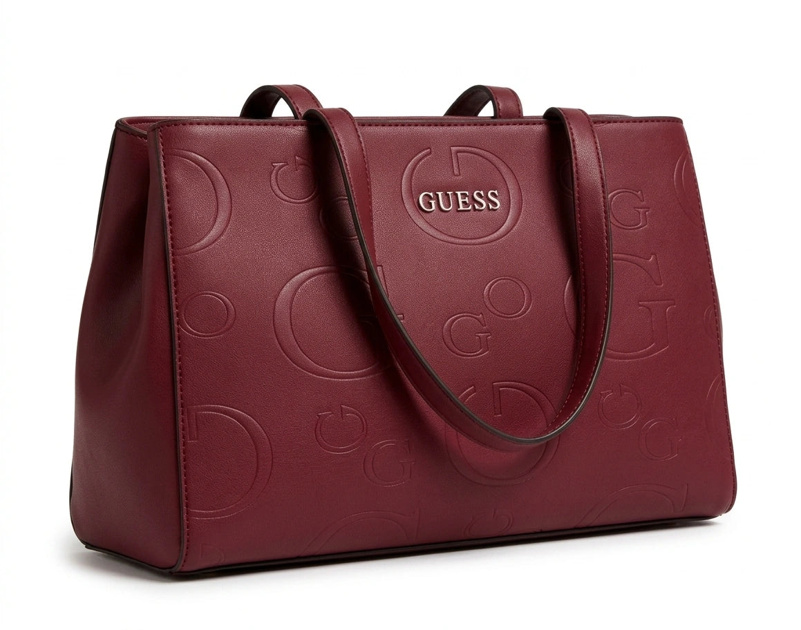 GUESS Women's Embossed Logo Tote Bag - Burgundy