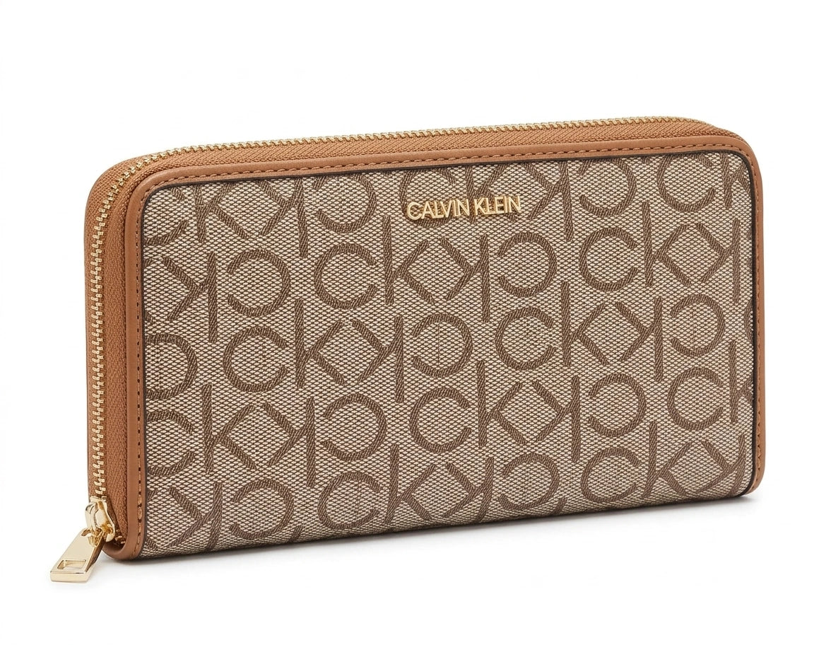 CALVIN KLEIN Women's Monogram Zip Around Wallet - Brown