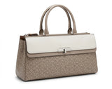 Calvin Klein Monogram Flap Satchel Bag - Beige/Cream