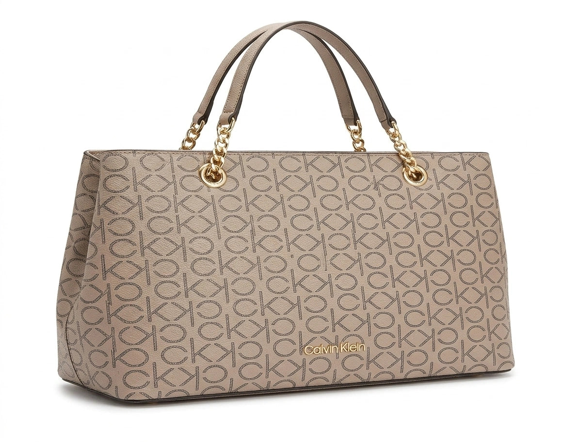 Calvin Klein Monogram Chain Detail Tote Bag - Taupe