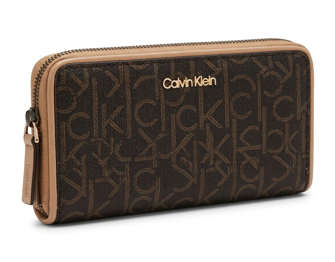 Calvin Klein Monogram Zip Around Wallet - Dark Brown