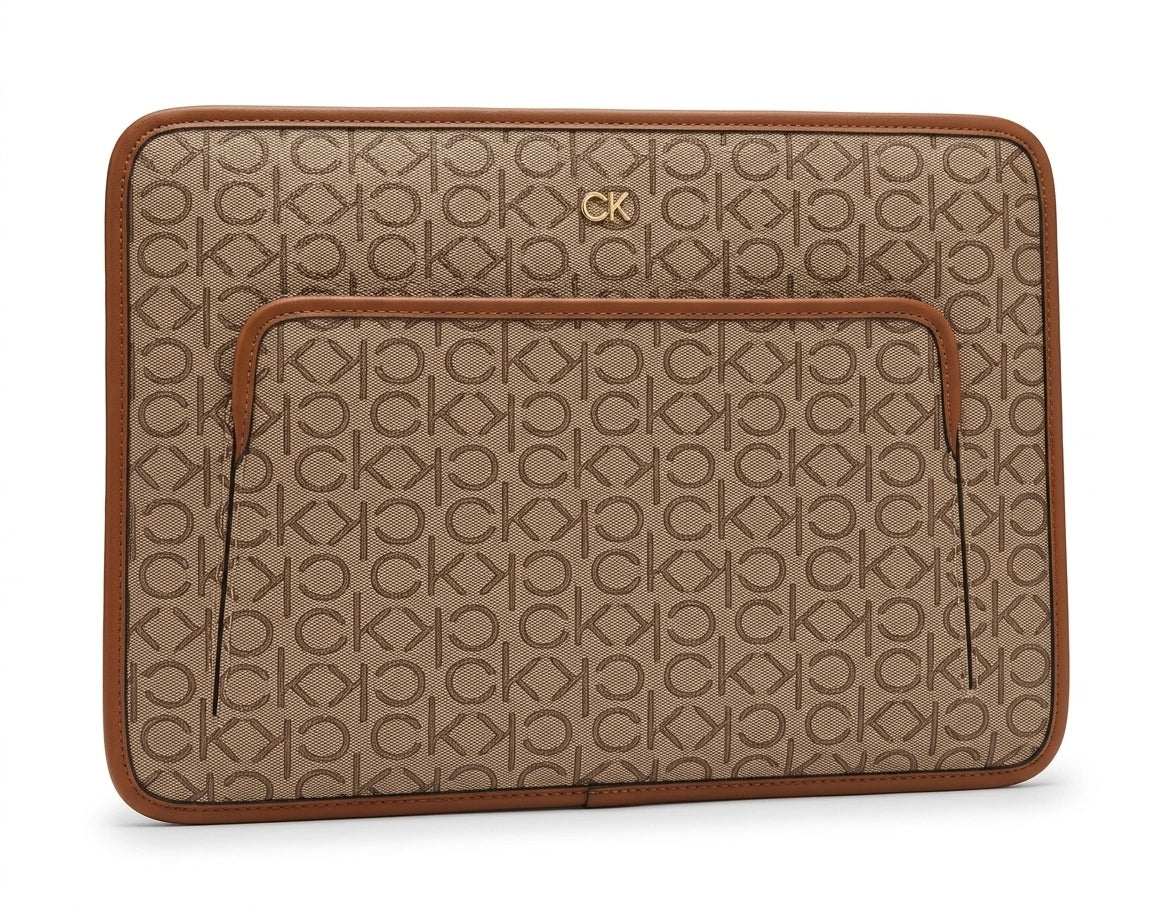 Calvin Klein Monogram Laptop Sleeve with Front Pocket - Monogram Brown