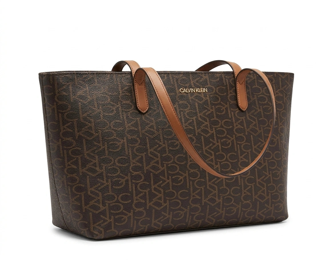 CALVIN KLEIN CK Monogram Tote Bag - Brown/Tan
