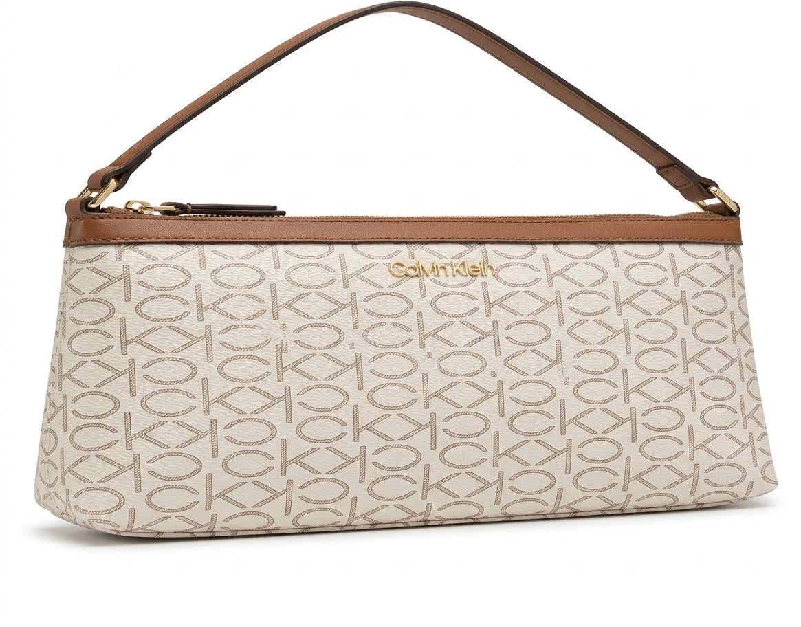 Calvin Klein CK Monogram Small Shoulder Bag - Beige/Brown