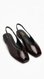 ZARA Women Patent Peep Toe Slingback Flats - Burgundy