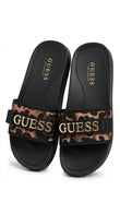 Guess Women's Logo Leopard Print Slides - Black/Leopard