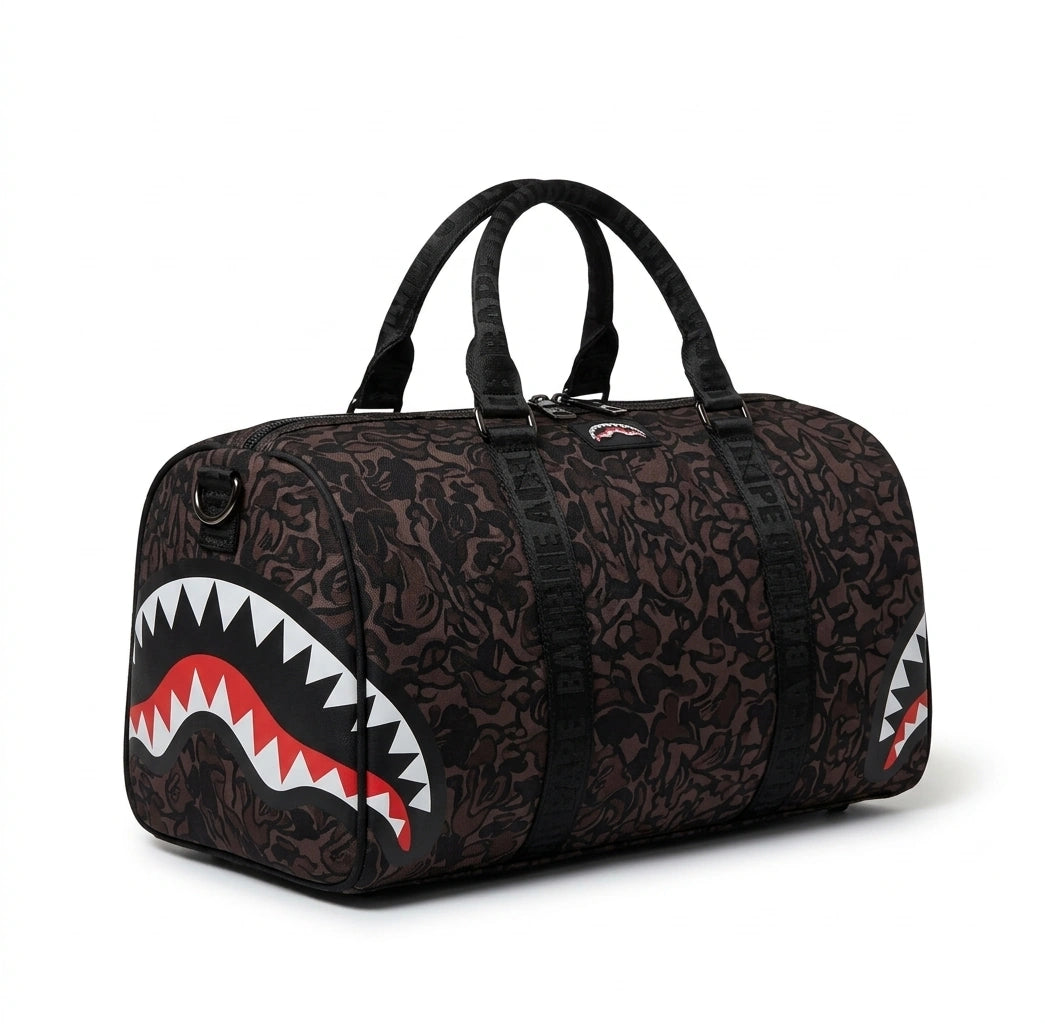 Sprayground BAPE Shark Head Camo Duffle Bag - Brown Multi