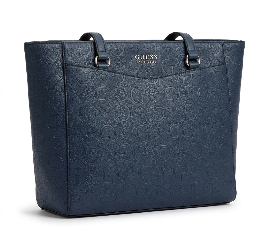 Guess Women Monogram Debossed Logo Tote Bag - Navy Blue