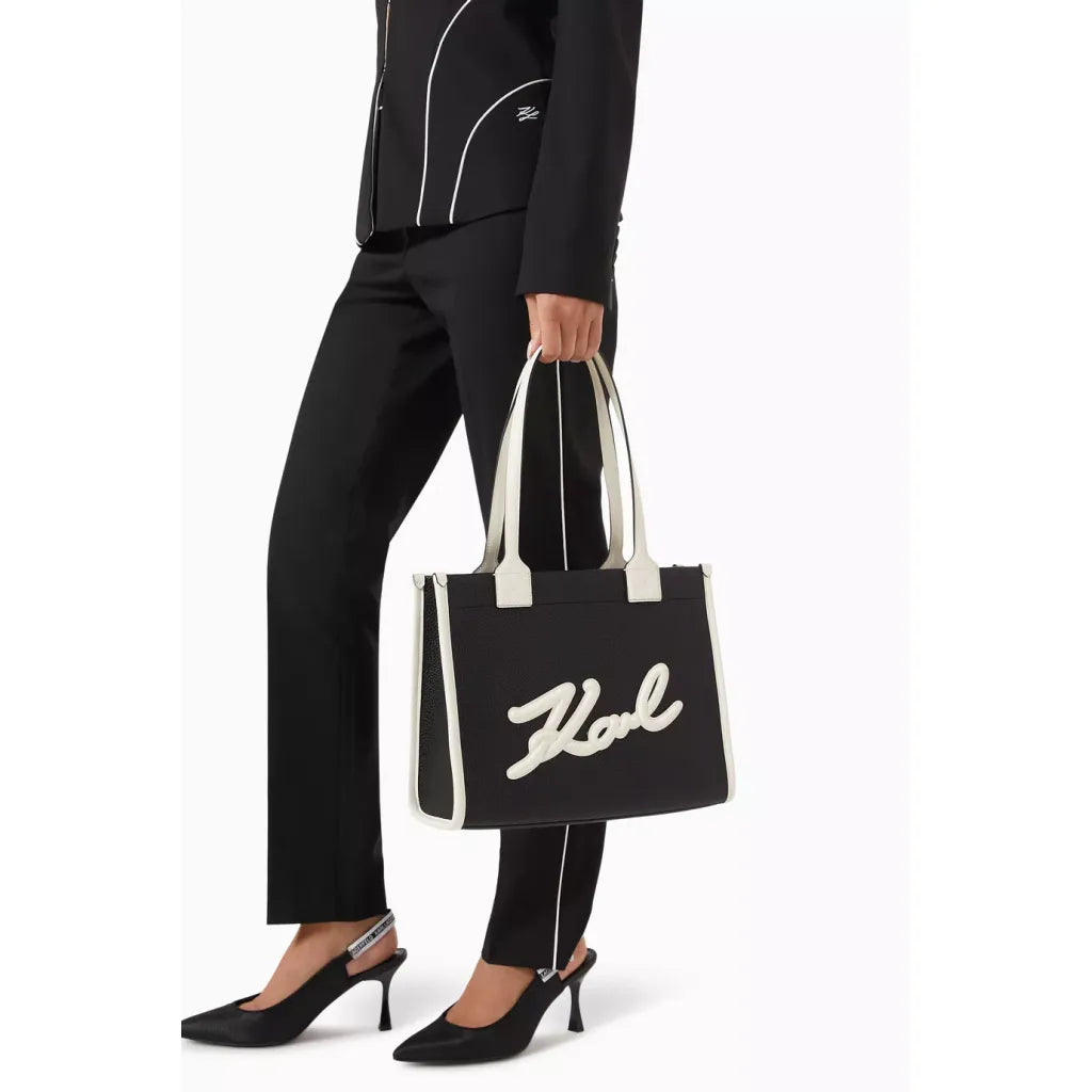 K/Skuare Tote Bag in Grained Faux Leather - Black/Creme
