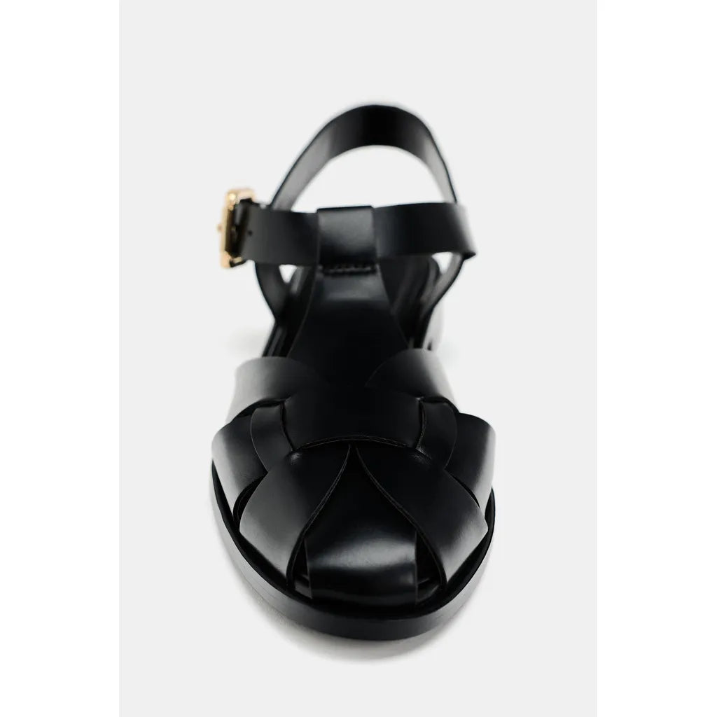 ZARA FLAT CAGE SANDALS - Black