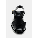 ZARA FLAT CAGE SANDALS - Black