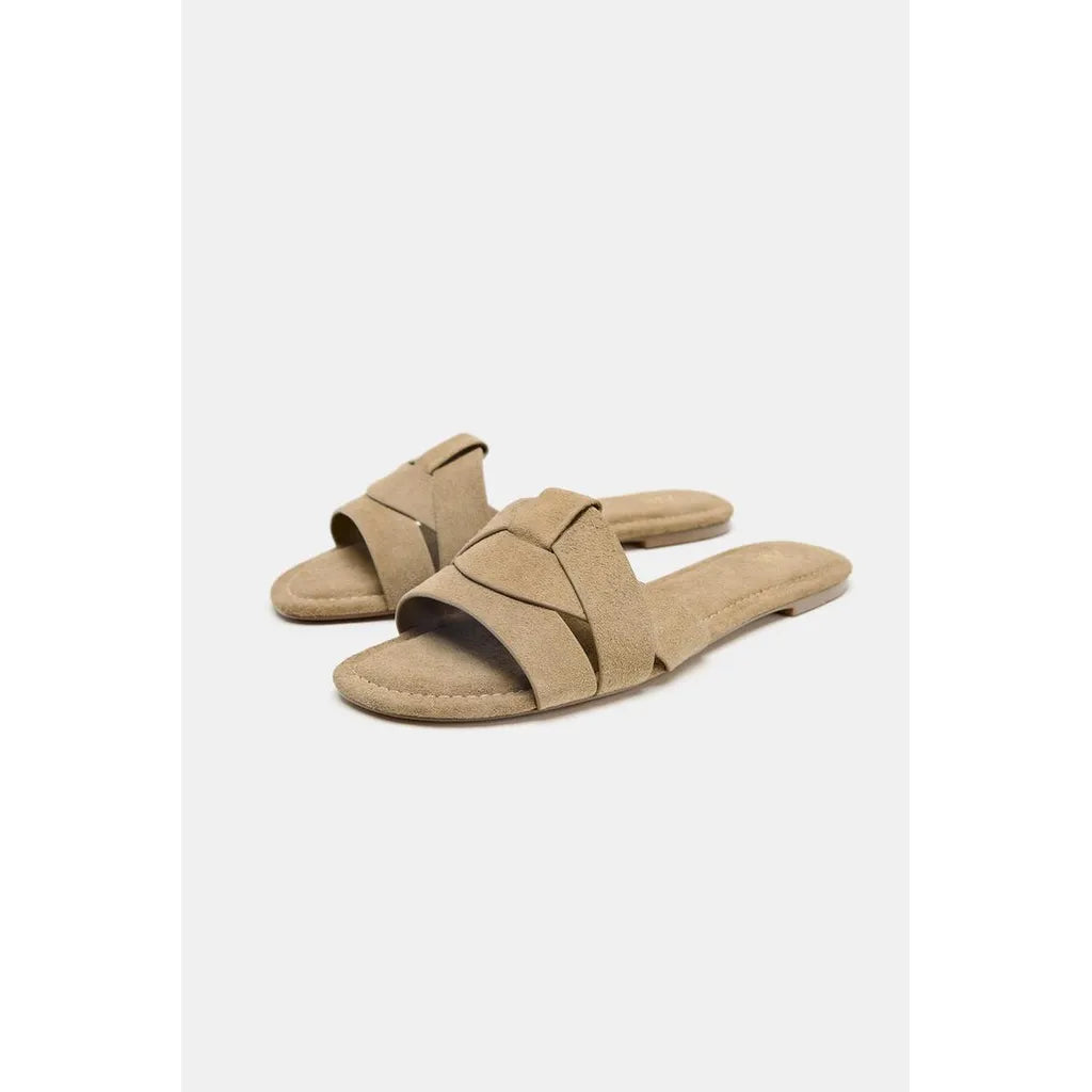CRISS-CROSS SPLIT SUEDE FLAT SANDALS