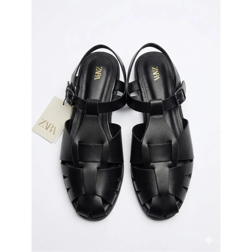 Black Cage Strap Sandals