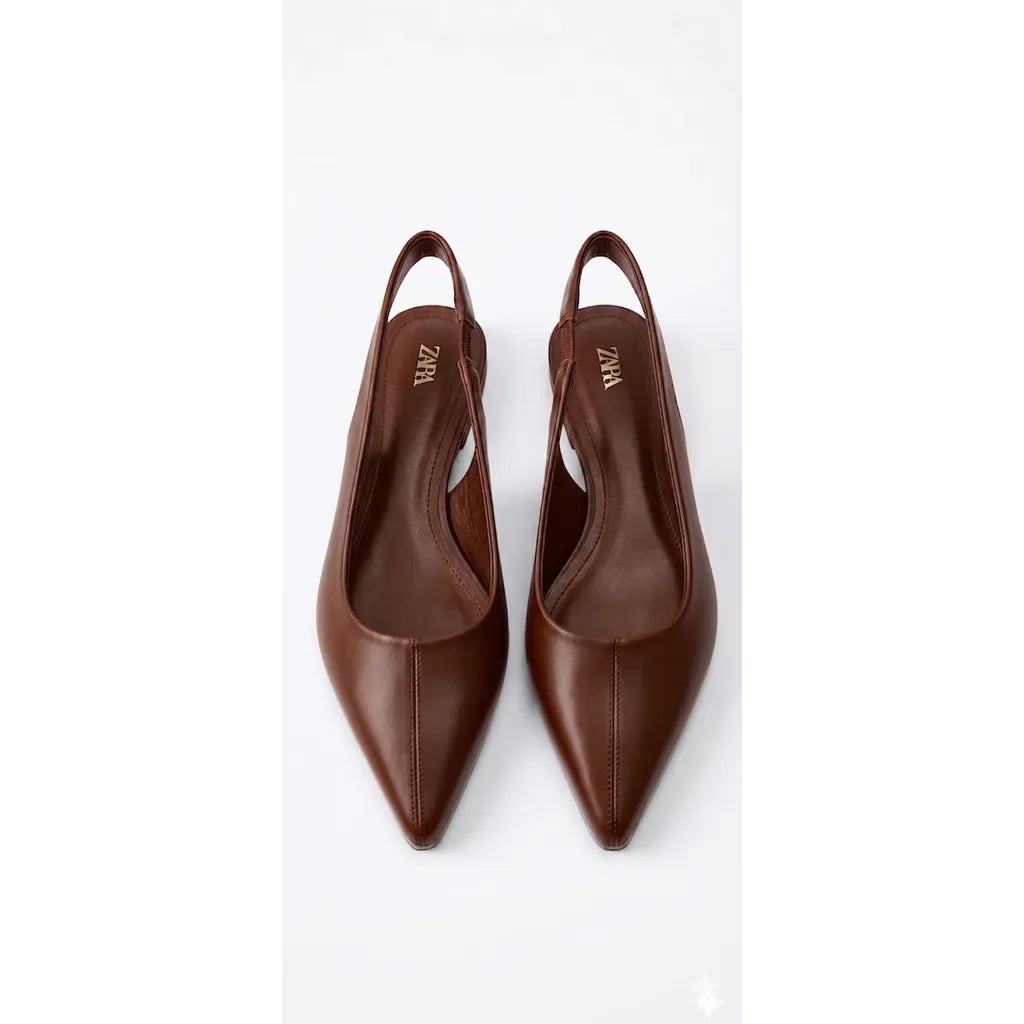 ZARA Split Suede Slingback Shoes With Buckle - Maroon