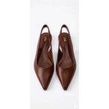 ZARA Split Suede Slingback Shoes With Buckle - Maroon