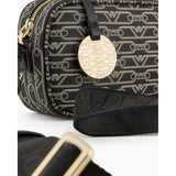 Camera case with shoulder strap and all-over monogram print