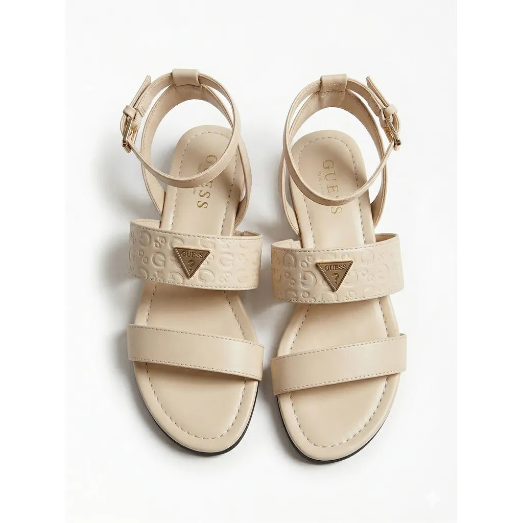 Guess Beige Monogram Strappy Sandals