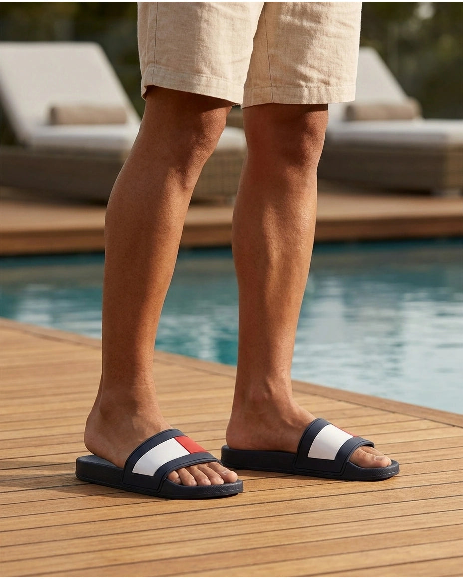 Tommy Hilfiger Men Iconic Flag Detail Pool Slides - Navy Flag