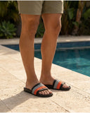 Tommy Hilfiger Men Monogram Striped Pool Slides - Black/Grey/Orange