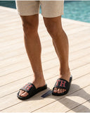 Tommy Hilfiger Men TH Logo Pool Slides - Black Red