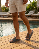 Tommy Hilfiger Men Established Logo Pool Slides - Charcoal with Tan Logo