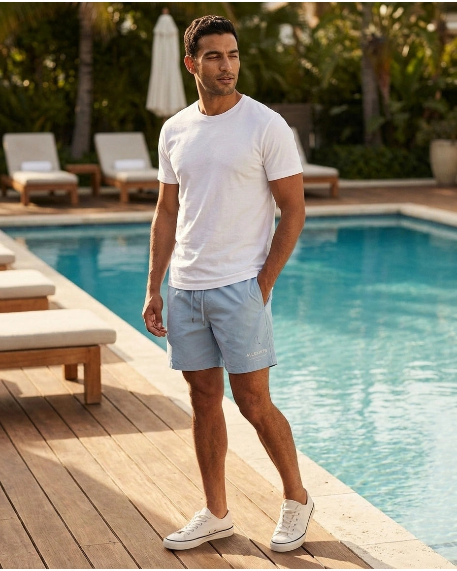 ALLSAINTS Logo Print Swim Shorts - Light Blue