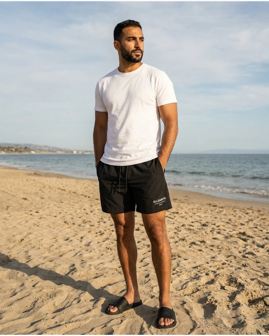AllSaints Underground Logo Drawstring Shorts - Black