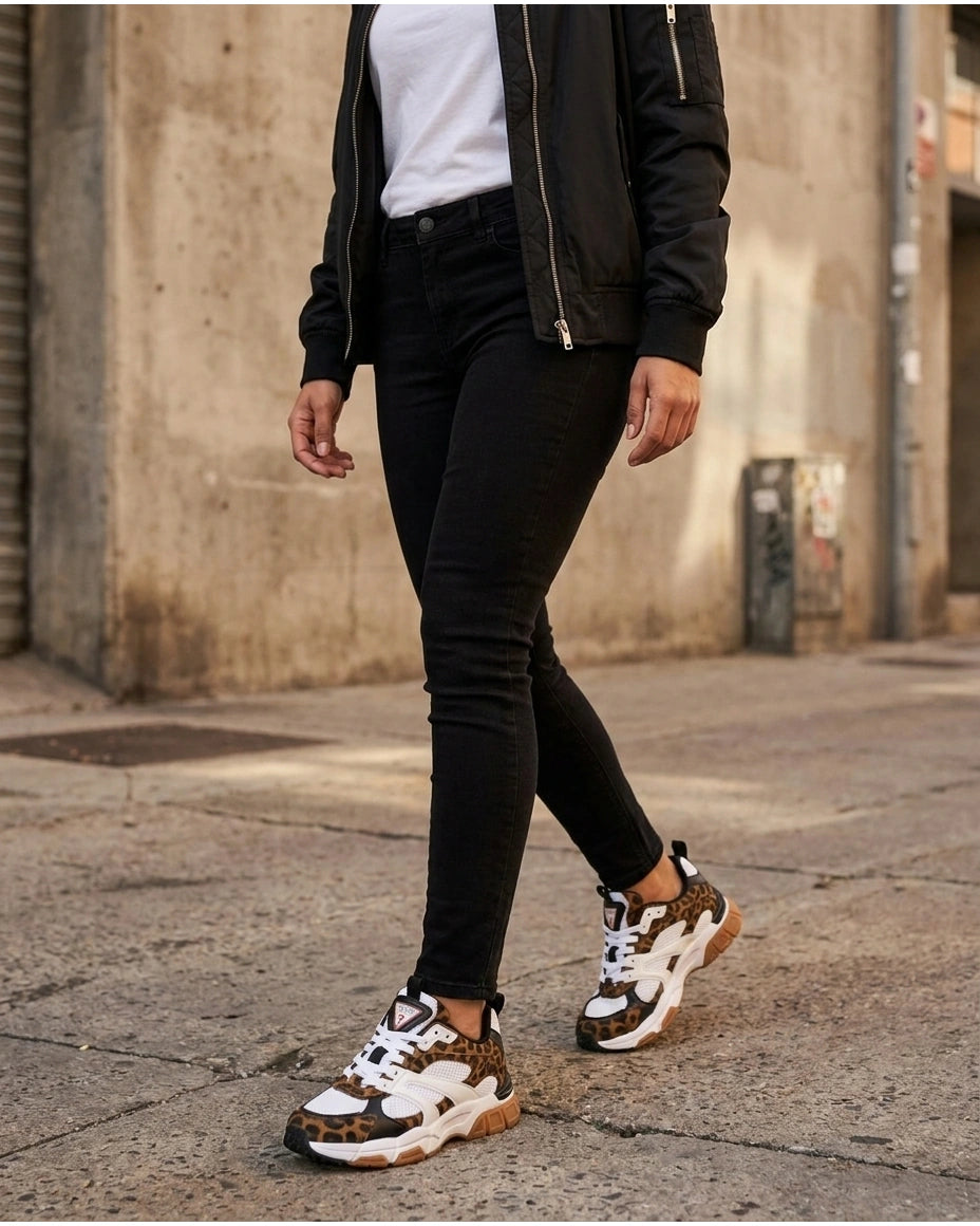 Guess Women's Mesh and Leopard Print Chunky Sneakers - Leopard Multi