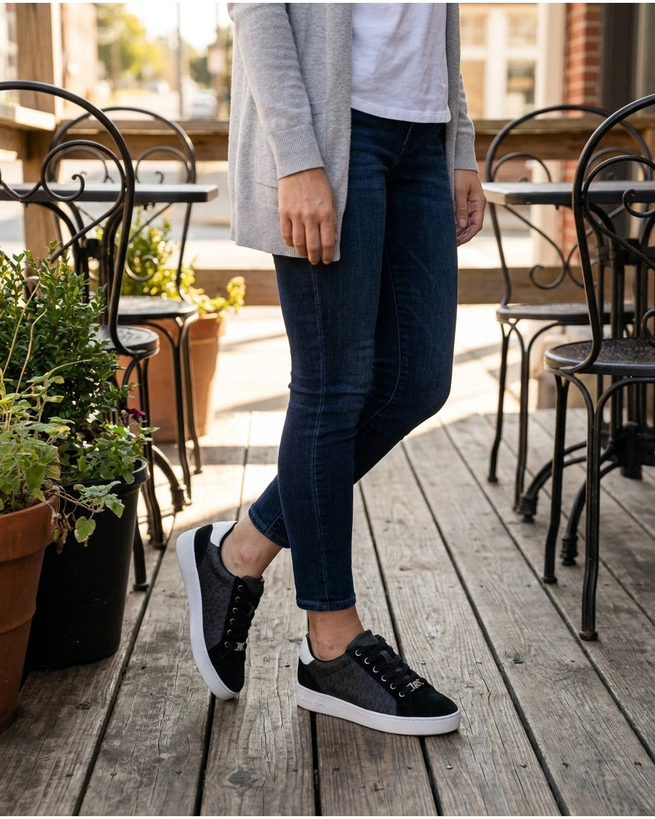 Michael Kors Women's Monogram Suede Low-Top Trainers - Black Multi