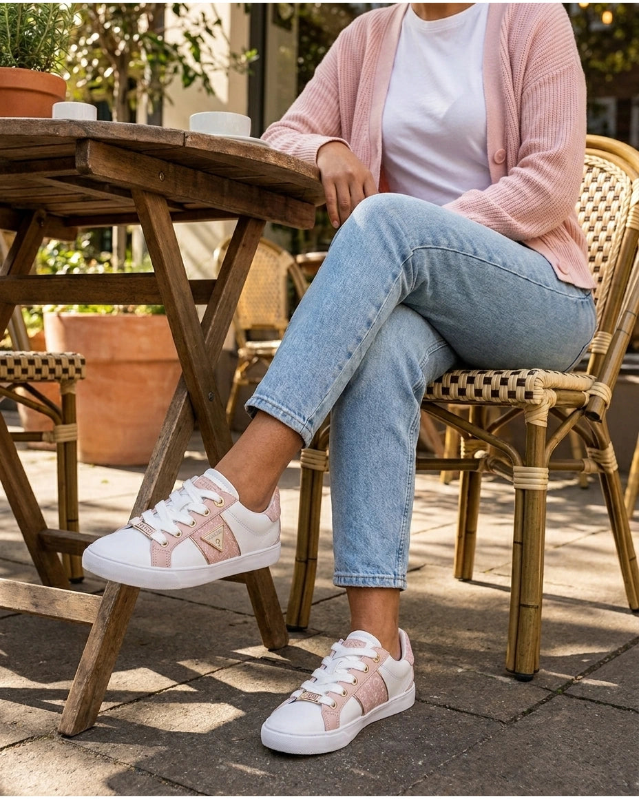 GUESS Women's Low-Top Lace-Up Sneakers - White Pink Gold