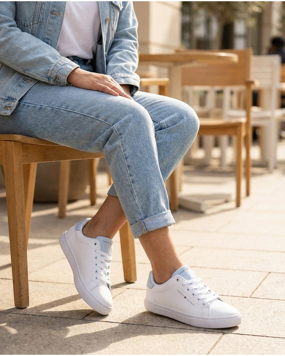 Tommy Hilfiger Women's Essential Low Top Sneakers - White/Light Blue